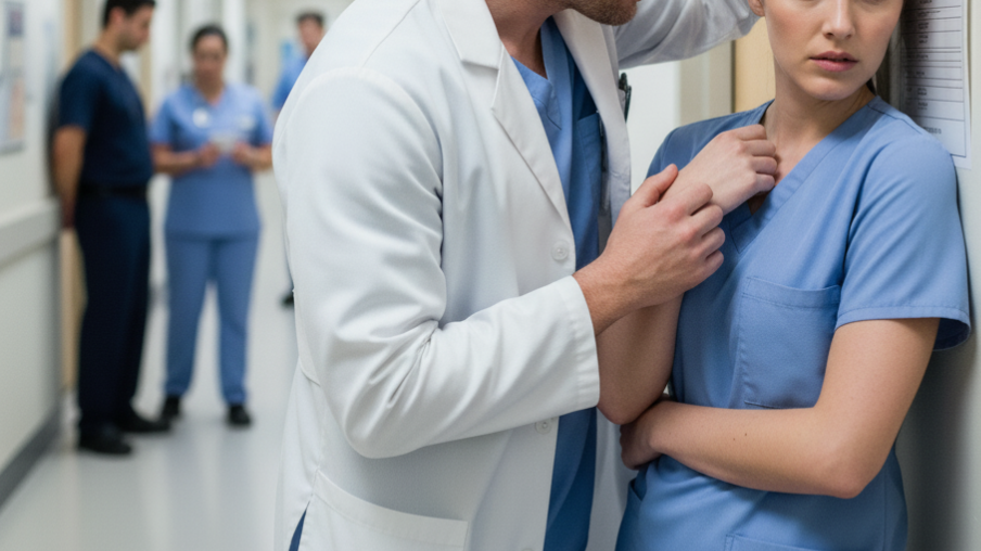 sanitario acosando a una enfermera en un centro de trabajo