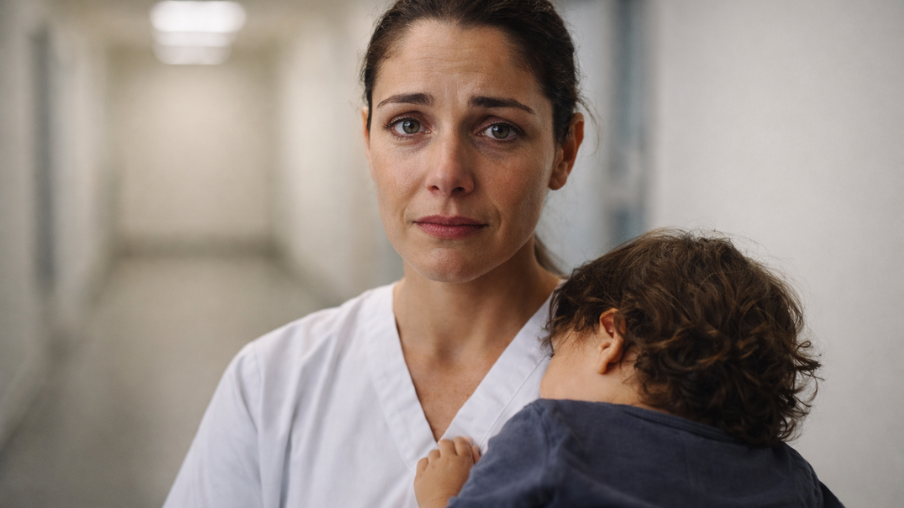 enfermera sujetando a su hijo